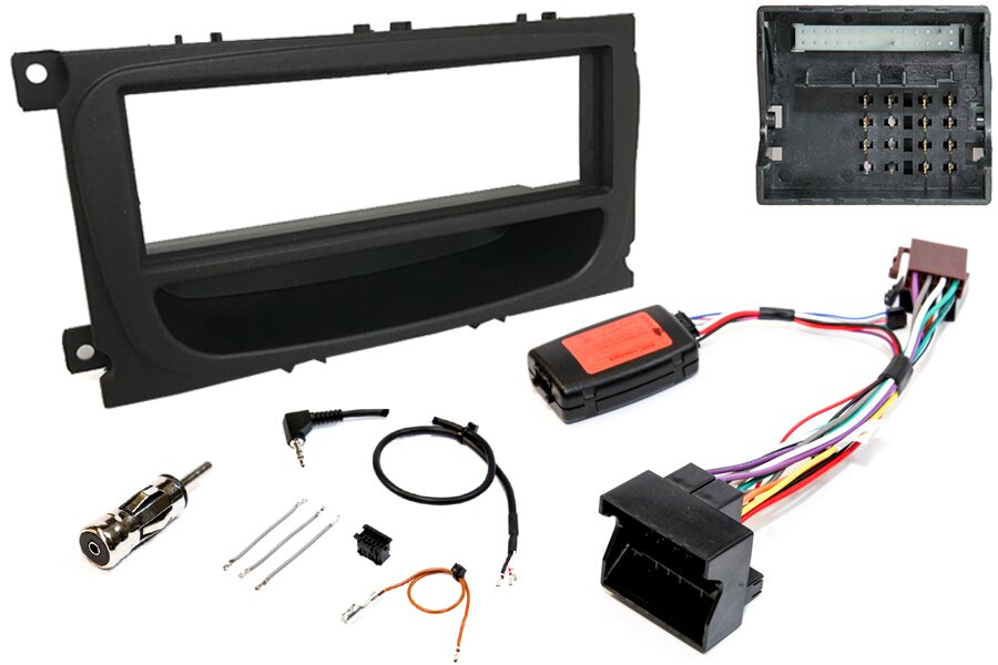 Ford Single DIN Car Stereo Upgrade Fitting Kit (Oval Shape-Black) with SWC