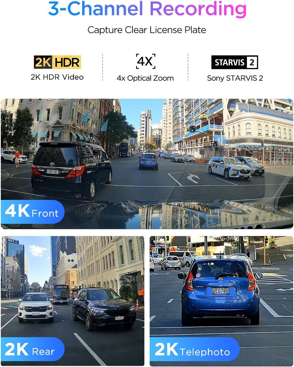 Viofo A329T 3CH Dash Cam 4K Front 2K Rear 2K Telephoto Starvis 2 GPS WIFI Camera