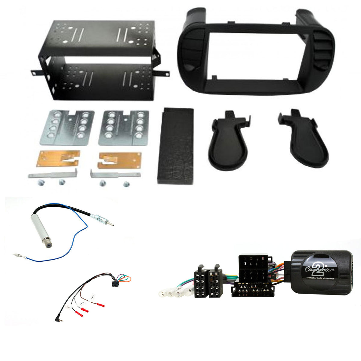 Fiat 500, 500C, (2008 - 2015) Matt Black Double Din Car Stereo Fitting Kit
