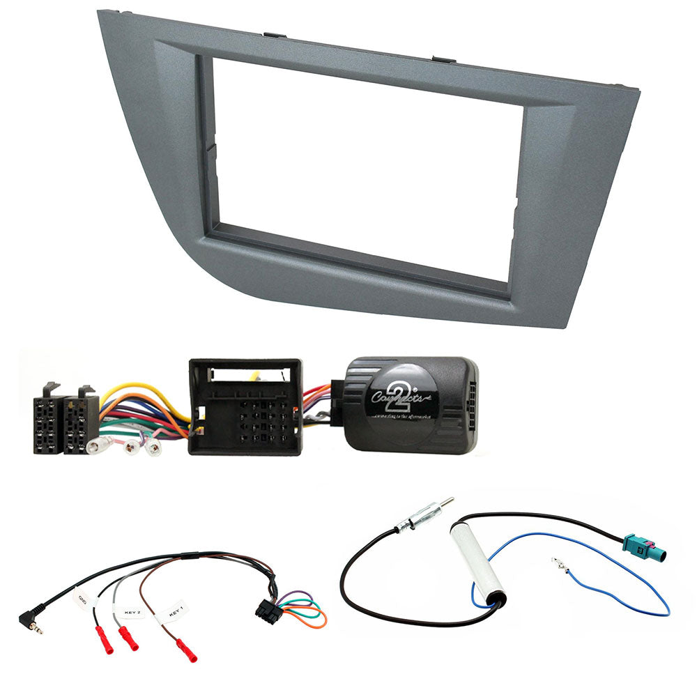 Seat Leon 2005-2012 Double Din Car Stereo Fascia Panel & Steering Wheel Interface Kit - Grey