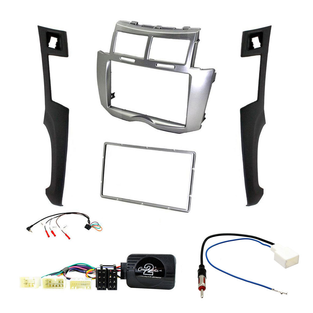 Toyota Yaris 2007-2011 Double Din Car CD Stereo Silver Fascia Fitting Kit