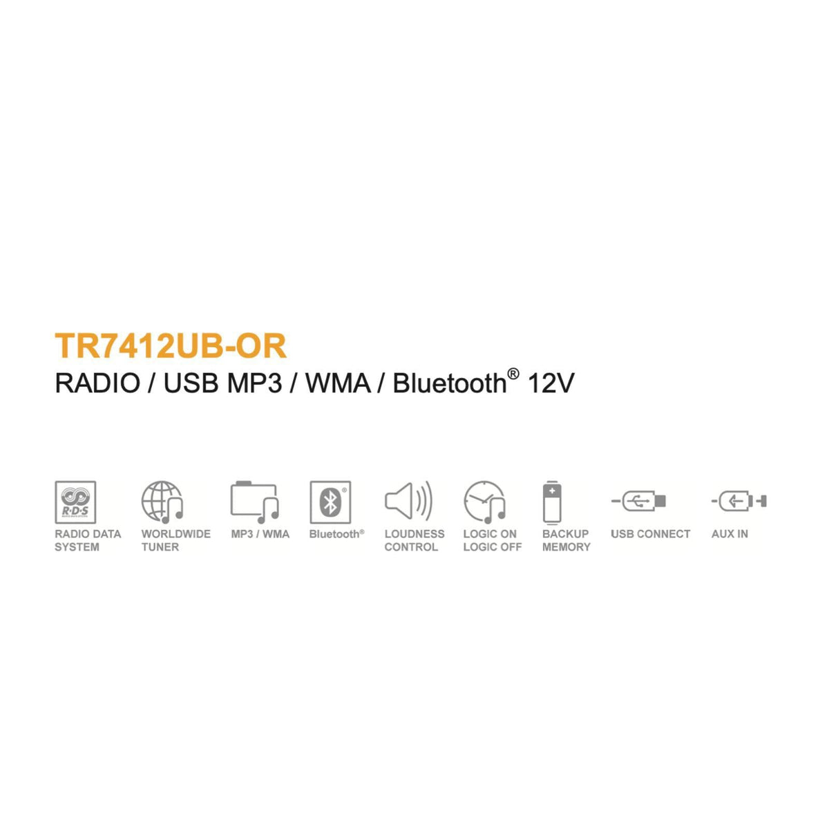 Continental TR7412UB-OR Car Stereo Radio Bluetooth USB Mechless Retro OEM Look