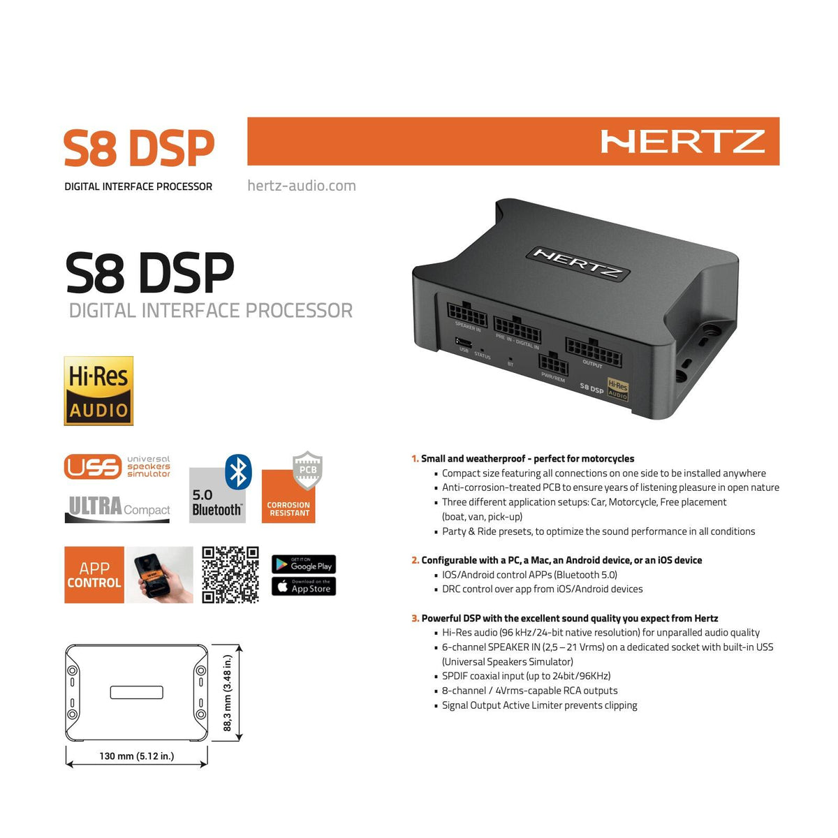 Hertz S8 DSP 8 Channel Compact HI Res App Controlled Digital Sound Processor