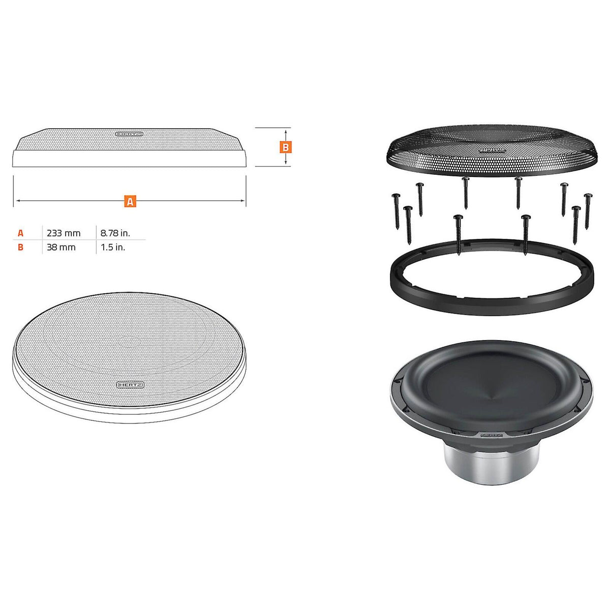Hertz Mille Legend MG 200.3 8 Inch Steel Mech Sub Grille ML 2000.3 Subwoofer