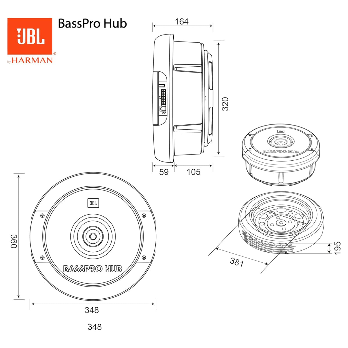 JBL BassPro Hub Sub Spare Wheel Tire Well Active Subwoofer with Remote 200w RMS