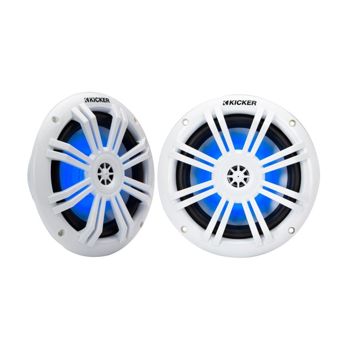Kicker Marine 49KM604WL Speakers KM 6.5" Coaxial White LED Grills Boat Rib 50w