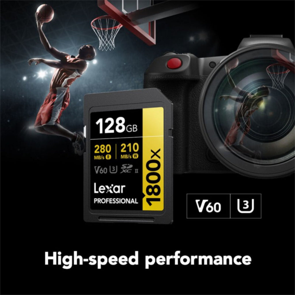 Lexar 128GB Professional 1800x SDXC UHS-II Card Gold Series Class 10 U3 V60