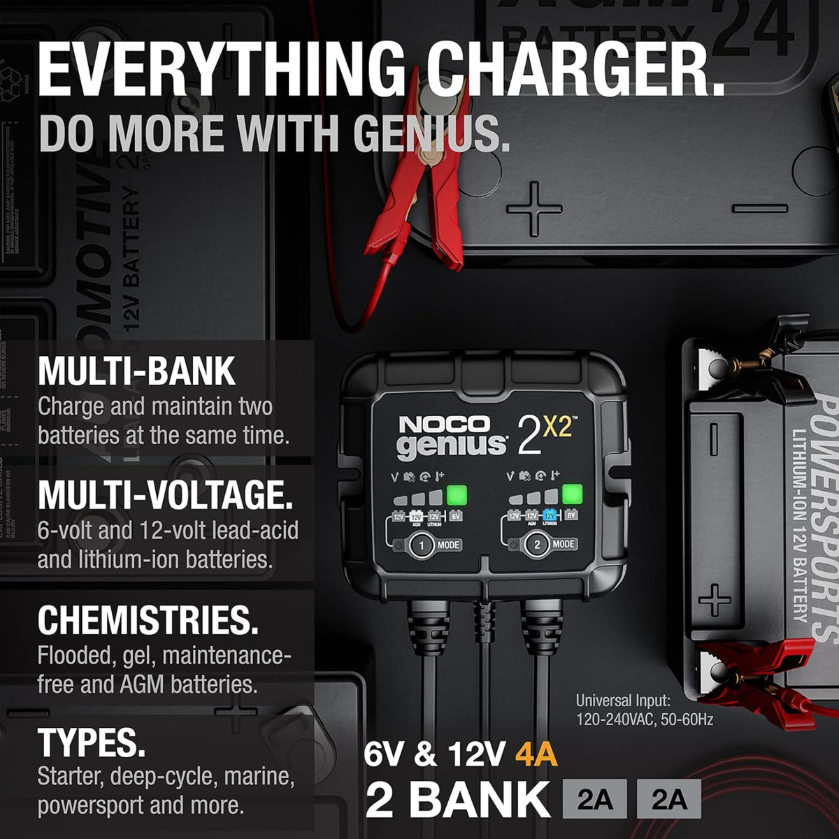 NOCO Genius2X2 6V/12V 4A 2-Bank Battery Trickle Charger Maintainer Desulfator