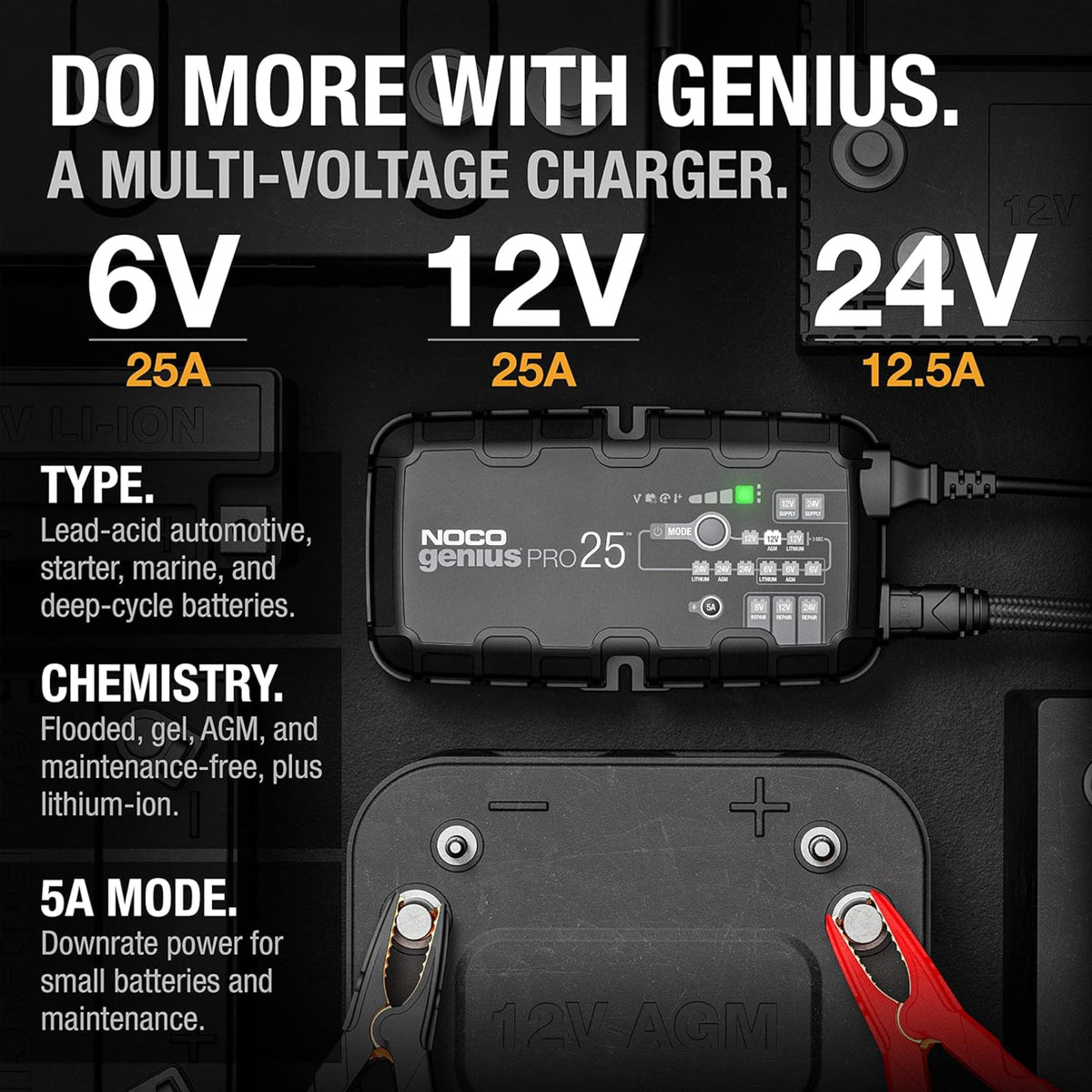 NOCO GeniusPRO25 6V/12V/24V 25A Battery Trickle Charger Maintainer Desulfator