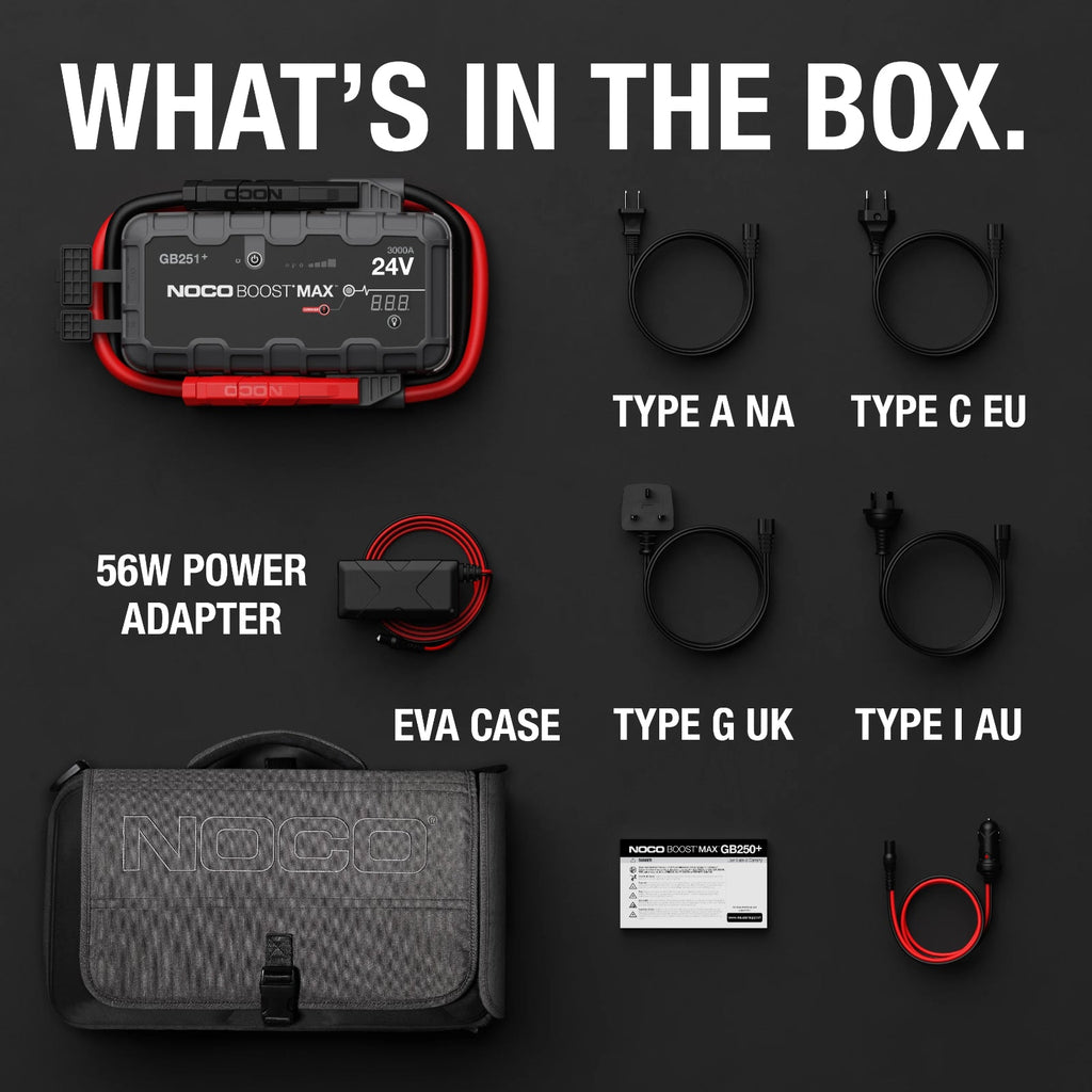 NOCO Boost Max GB251+ 3000 UltraSafe Jump Starter Power 24V Battery Booster