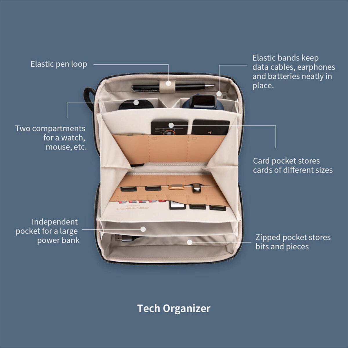 PGYTECH Tech Organizer Travel Pouch Bag for Cables, Chargers & Accessories Black