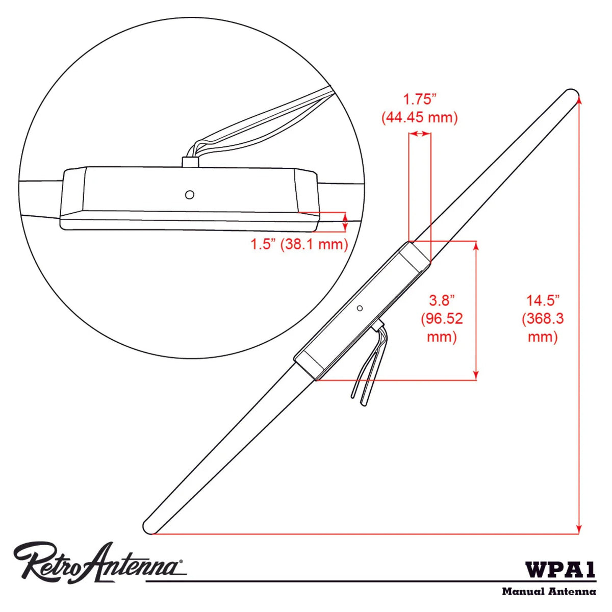 RetroSound WPA2 Amplified Hide Away Antenna Classic Car Radio FM AM Aerial
