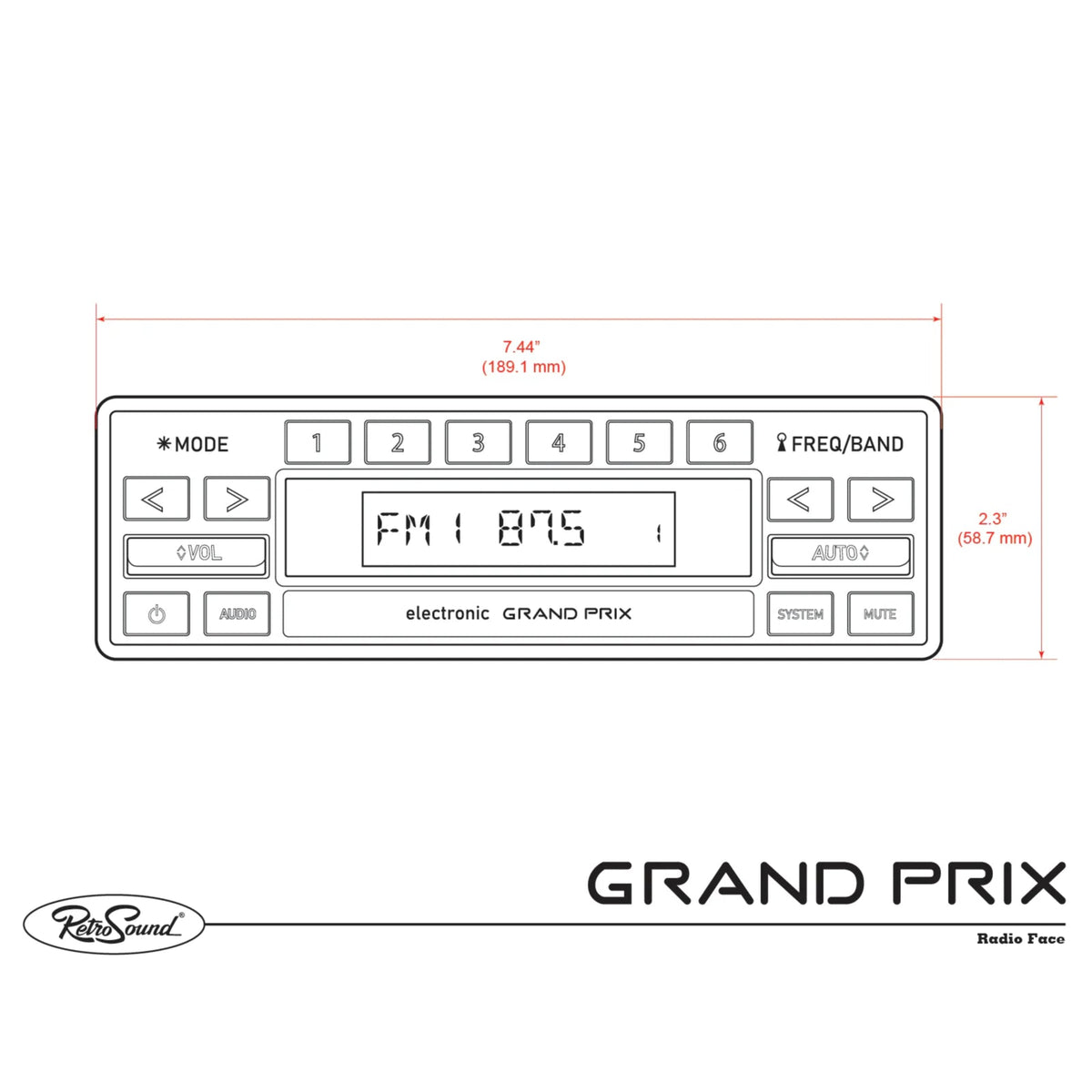 RetroSound Grand Prix Motor 2 Bluetooth Radio FM AM 1980's Classic Car Stereo