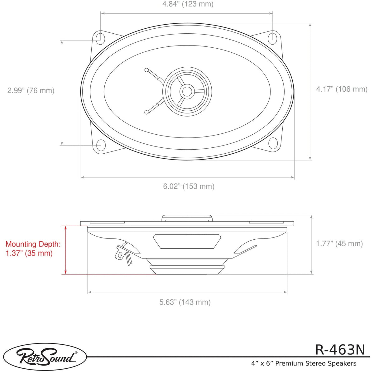RetroSound Premium Stereo Speakers 4x6 Inch with Grills Sold as a Pair 25w RMS