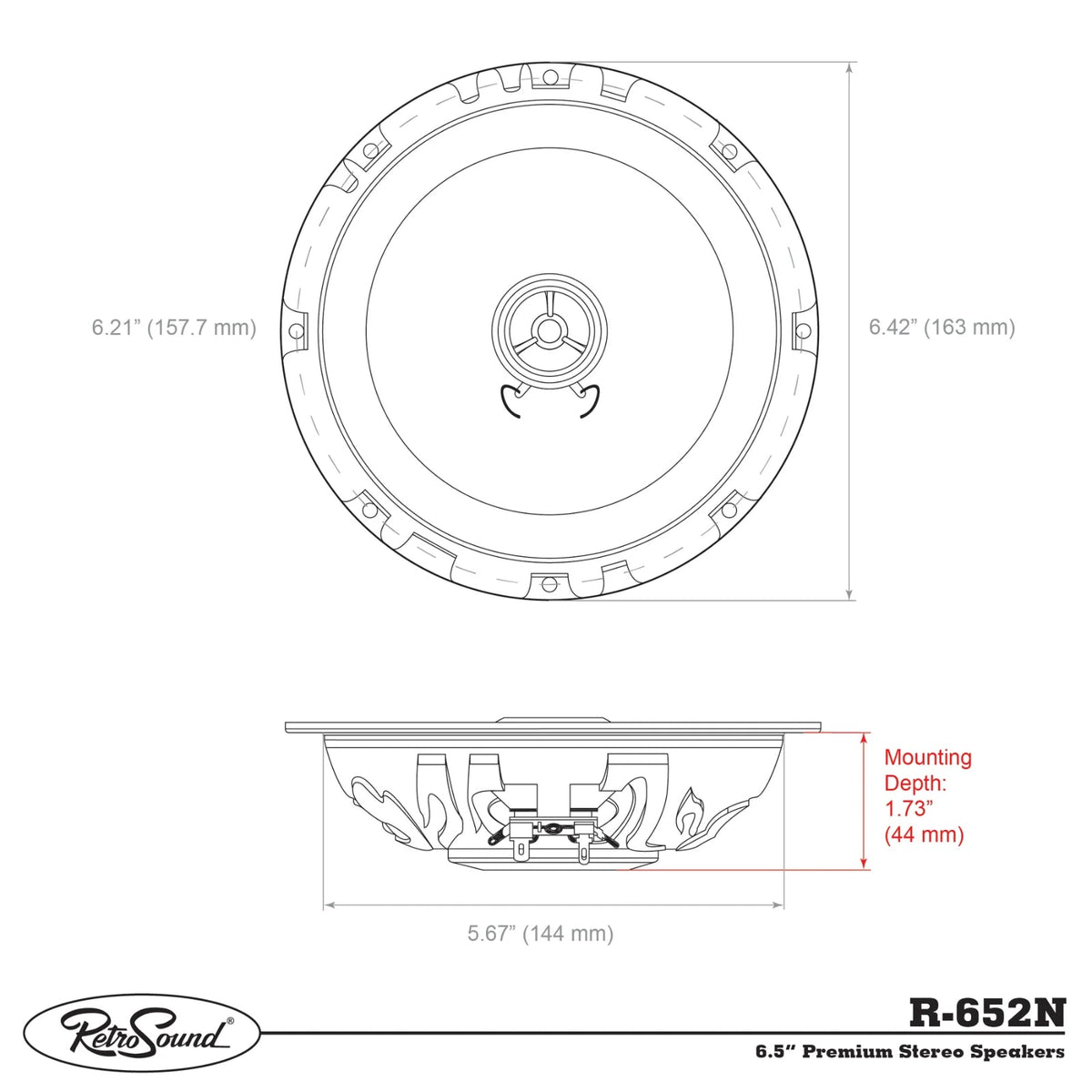 RetroSound Premium Stereo Speakers 6.5 Inch with Grills Sold as a Pair 50w RMS