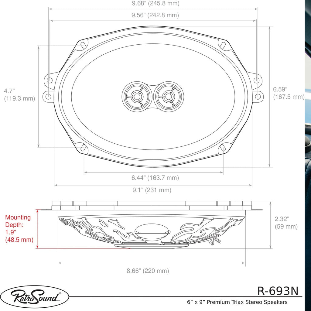 RetroSound Premium Stereo Speakers 6x9 Inch with Grills Sold as a Pair 100w RMS