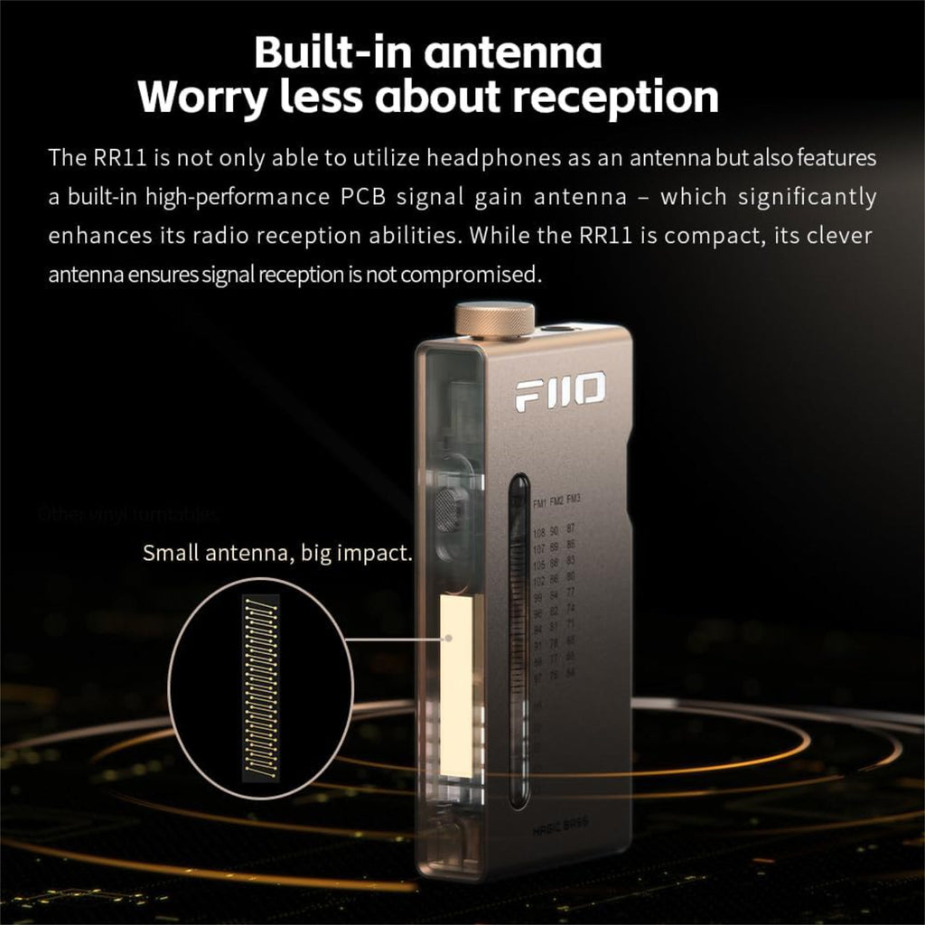 FiiO R11 Portable FM Radio Stereo Receiver Aluminium Body Earbuds Included Black