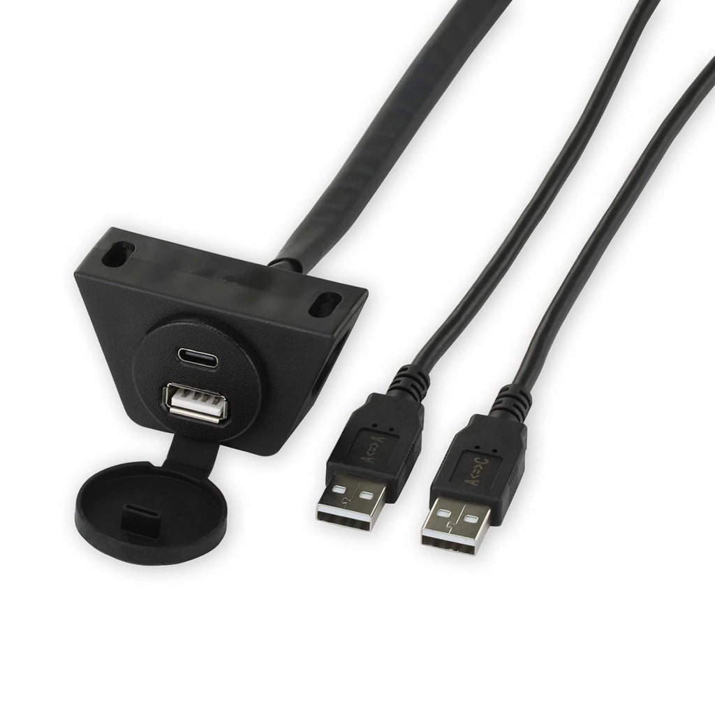 RetroSound Black Panel & Dash Mount USB-A & USB-C Extension Harness 1.3m Cable
