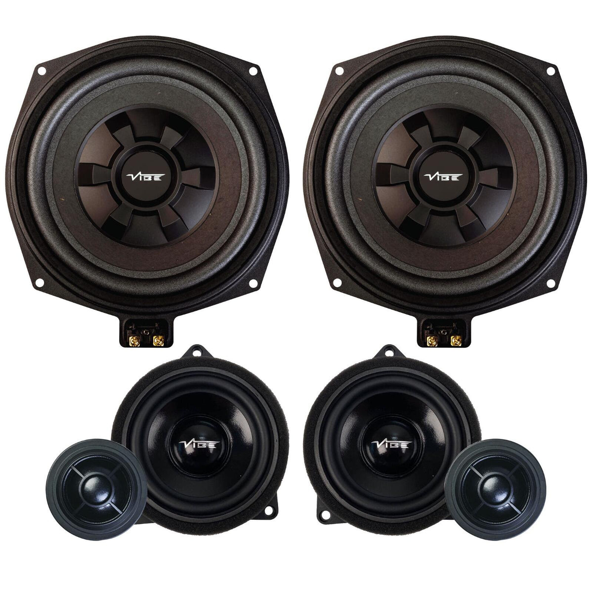 Vibe Optisound BMW & Mini 3 Way 4" Speaker and 8" Subwoofer Upgrade Plug & Play
