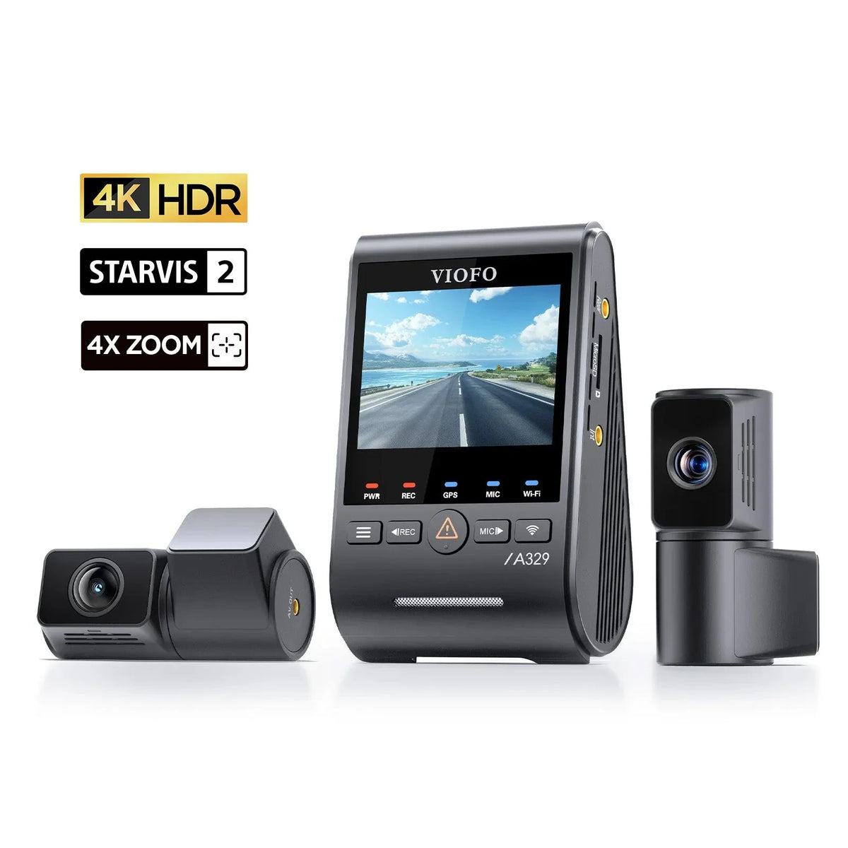 Viofo A329T 3CH Dash Cam 4K Front 2K Rear 2K Telephoto Starvis 2 GPS WIFI Camera