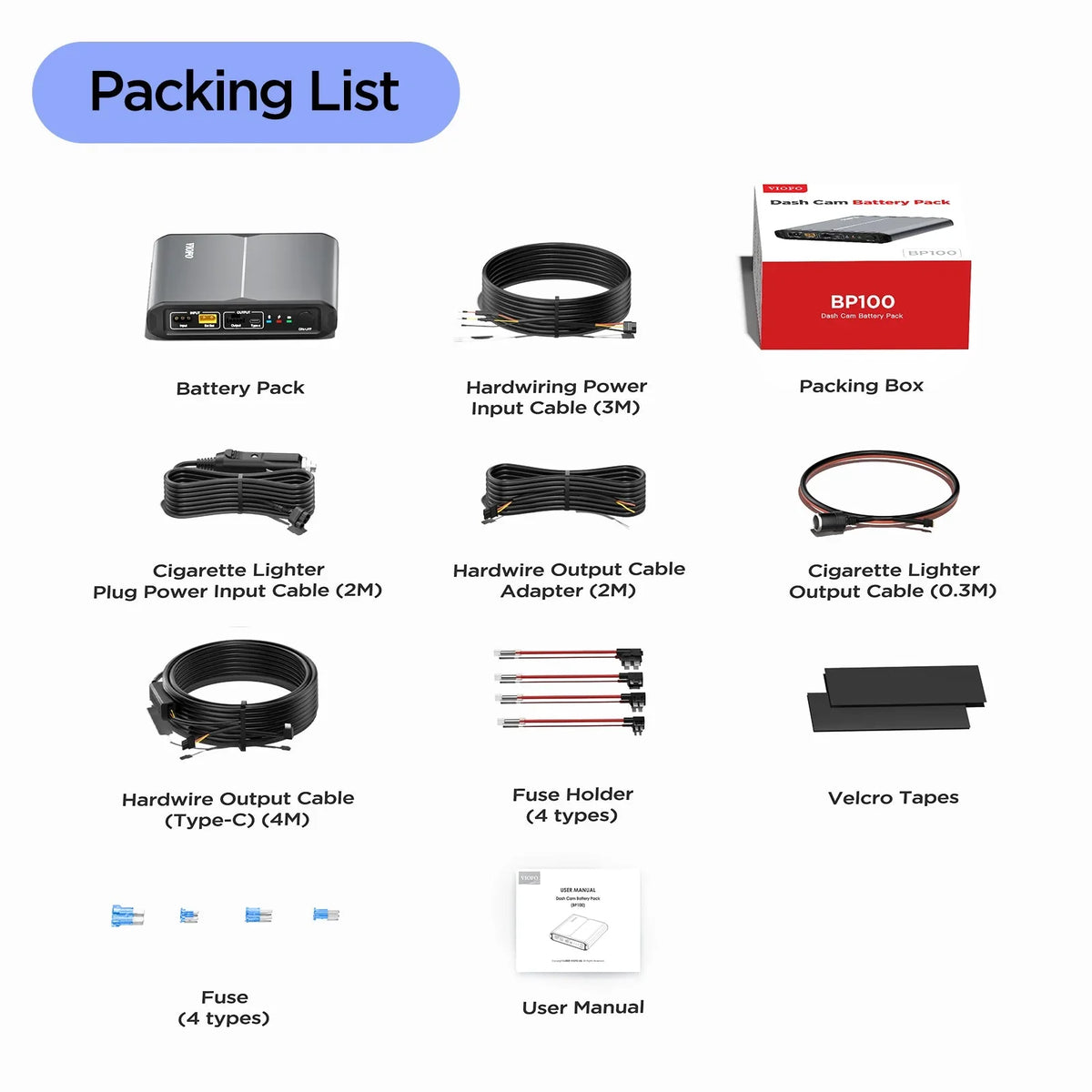Viofo BP100 & EP100 Dash Cam Battery Pack for Parking Mode Protection 15300mAh