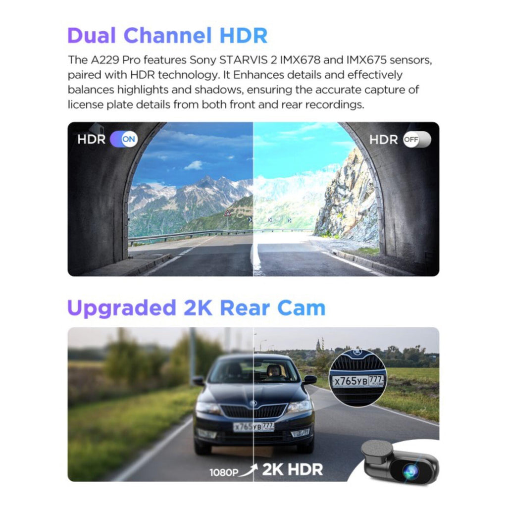 Viofo A229 Pro 2CH Dash Cam 4K Front 2K Rear Starvis 2 GPS WIFI HDR Dual Camera