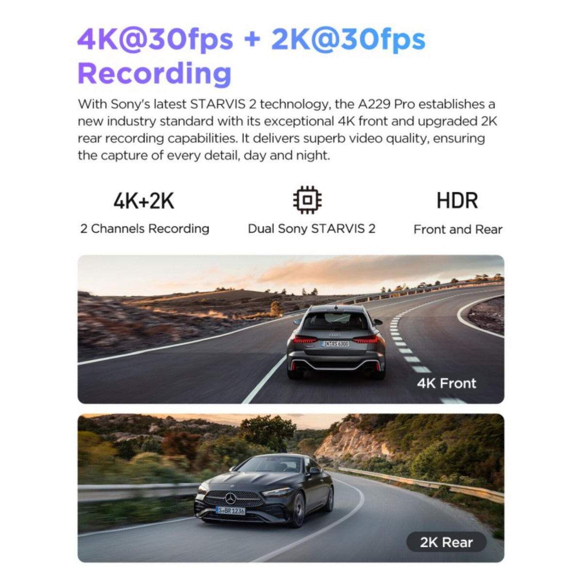 Viofo A229 Pro 2CH Dash Cam 4K Front 2K Rear Starvis 2 GPS WIFI HDR Dual Camera