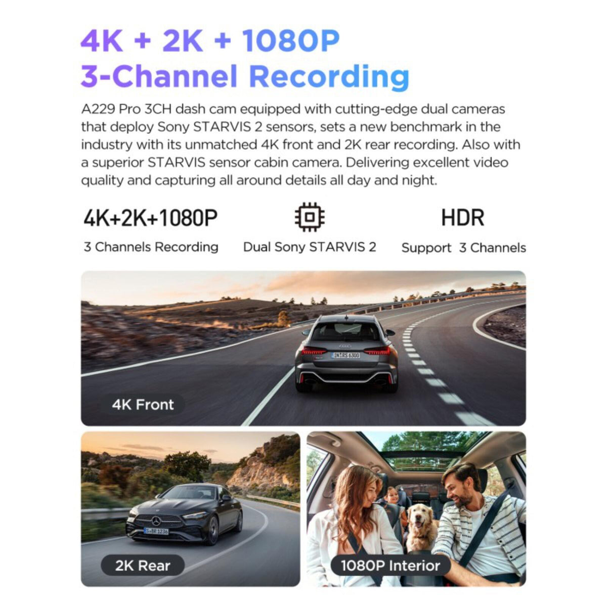 Viofo A229 Pro 3CH Dash Cam 4K Front 2K Rear Starvis 2 GPS WIFI HDR Taxi Camera